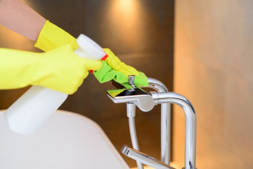 Local cleaning team working in a Swiss Cottage apartment building